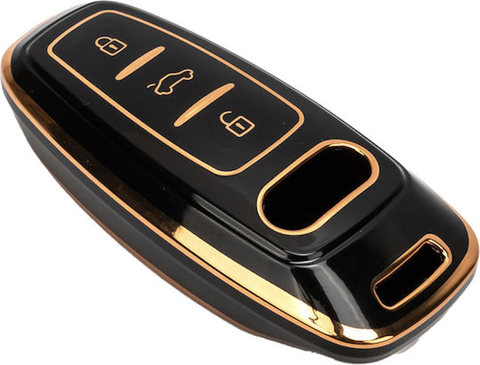 Carcasă de protecție premium pentru cheie Audi, material TPU de înaltă calitate, compatibilă cu A6 C8, A7, A8, Q8, Q7, S-line, RS, Allroad 2017-2021, negru auriu, Luvlu