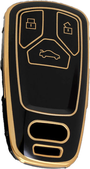 Husă de protecție premium pentru cheie Audi, material TPU de înaltă calitate, compatibilă cu A1 A3 A4 A5 Q3 Q5 Q7 TT S-line RS Allroad 2015+, negru auriu Luvlu
