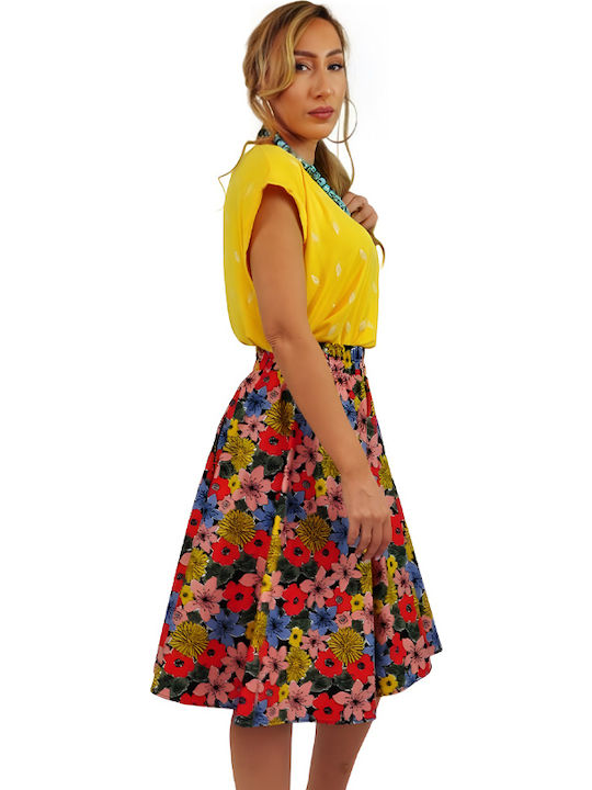 High-waisted Mini Skirt Floral Red Floral