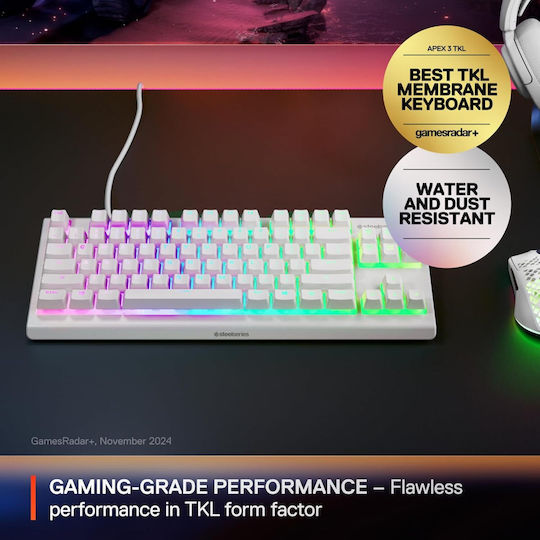 SteelSeries APEX 3 TKL Gaming Πληκτρολόγιο Tenkeyless με RGB φωτισμό (Αγγλικό US) Λευκό