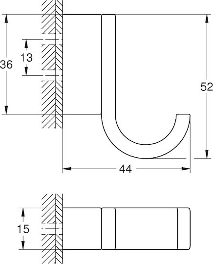 Grohe Selection Single Wall-Mounted Bathroom Hook 1.5x5.2cm Silver 41039DC0 Grohe Selection Single Wall-Mounted Bathroom Hook 1.5x5.2cm Silver 41039DC0