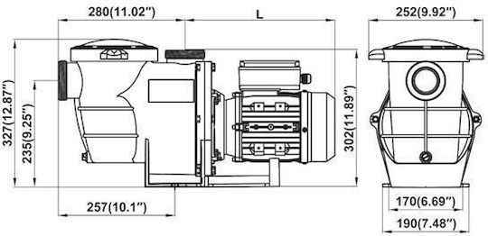 Pool Water Pump Filter Single-Phase with Power 1.5hp and Maximum Water Supply 20000 lt/h