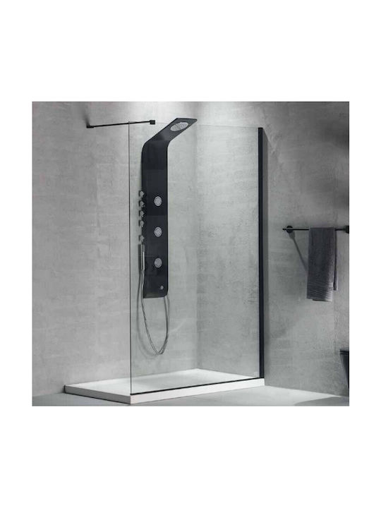 Devon Iwis Walk-in Fixed Side for Shower 57-59x200cm Clear Glass Black Matt