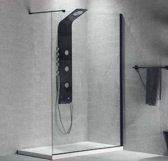 Devon Iwis Walk-in Feste Seite für Dusche 57-59x200cm Klarglas Schwarz Matt