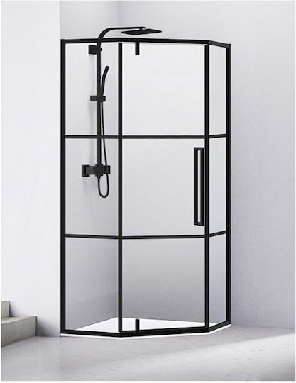 Sparke Kabine für Dusche Halbkreisförmig mit Aufklappbar Tür 80x80x195cm Streifen Schwarz