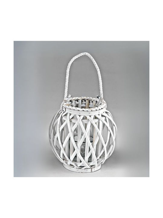 Palma Emporio Tabletop Wooden Lantern White 24cm