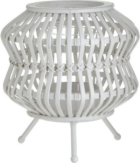 Inart Tabletop Wooden Lantern White 22x22x24cm