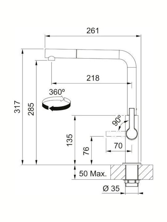 Franke Maris Slim L Kitchen Faucet Counter with Pull-Out Spray Black