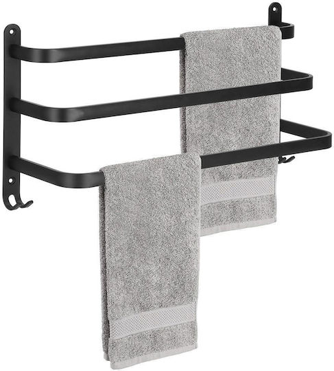 Triple Wall-Mounted Bathroom Freestanding Towel Rack ​49x49cm Black