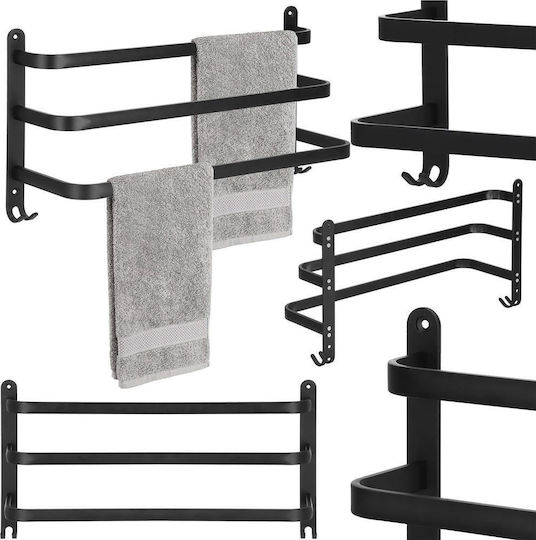 Triple Wall-Mounted Bathroom Freestanding Towel Rack ​49x49cm Black