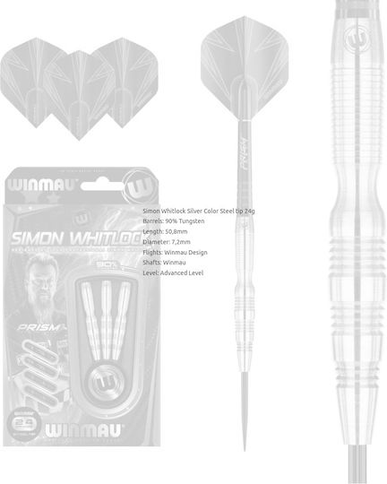 Winmau Simon Whitlock, Culoare Argintie, Vârf din Oțel, 24g
