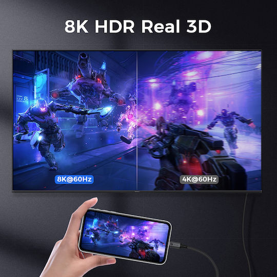 Luvlu Cablu Usb C la Hdmi Uhd 8k@60hz 4k@240hz Hdr 3d Hdcp Viteză 48gbps Dublu Împletit Compatibil Thunderbolt 4 Iphone 16 Pro Max Macbook Pro Air Galaxy S22 S23 Ipad Imac Lungime 1.8m