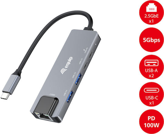 Equip Hub 10 Θυρών USB 3.2 με σύνδεση USB-C / Ethernet Γκρι