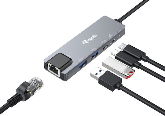 Equip Hub 10 Θυρών USB 3.2 με σύνδεση USB-C / Ethernet Γκρι
