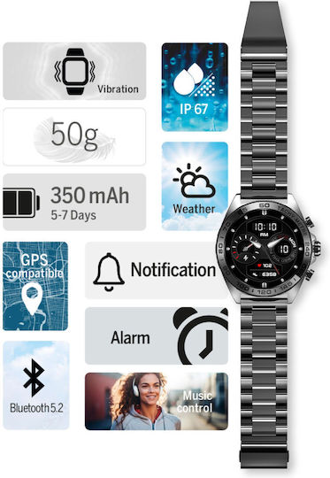 Bea-fon 501 Stainless Steel 43mm Smartwatch (Μαύρο)