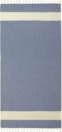 Prosop de plajă Hamam din bumbac, model diamant, 180x100cm, albastru-albastru