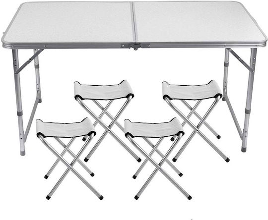 Adjustable Folding Table Set 4 Chairs Suitcase Type Gray 120x60cm