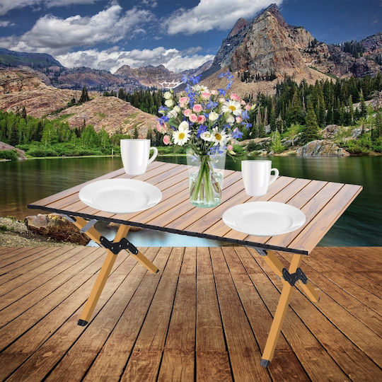 Camping Table Quick Folding System Metal Frame 90x60x44cm Brown