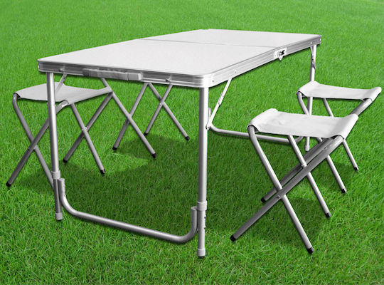 Adjustable Folding Table Set 4 Chairs Suitcase Type Gray 120x60cm