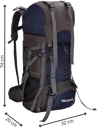 Husă impermeabilă pentru rucsac militar tactic de drumeție, 90 litri, 25 kg, 74x32x20 cm, albastru-gri