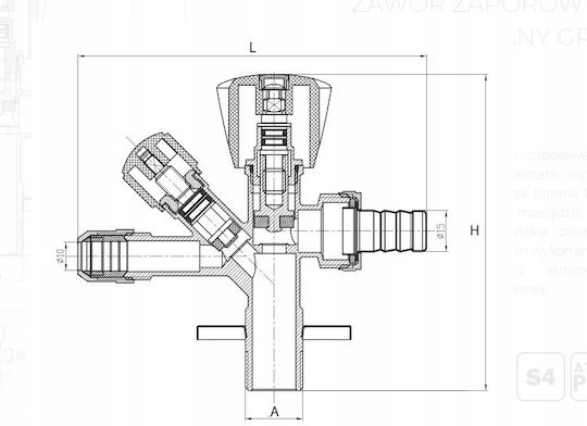 Diamond Kombi-Ventil 1/2 X 3/4 X 3/8 Winkelform