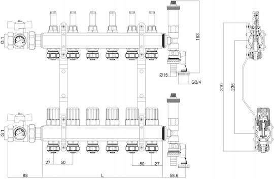 Floor Heating Distributor 4 Circuits