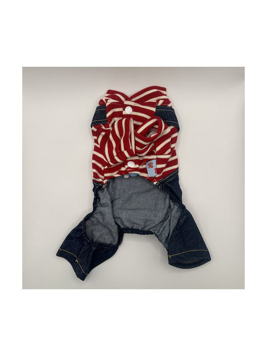Bonnie Mittelblauer Jeans-Hundeeinteiler mit rot-weiß gestreiftem Hemd Bonnie Mittelblauer Jeans-Hundeeinteiler mit rot-weiß gestreiftem Hemd