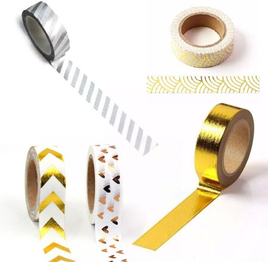 Shimmer Decorative Tape Gold-Silver Set of 6 Pieces 1.5cm X 10m