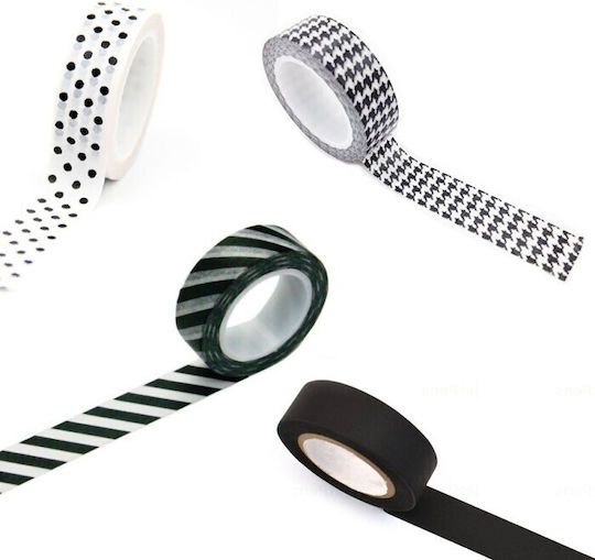 Noir Decorative Tape Black and White Set of 5 Pieces Black 1.5cm X10m