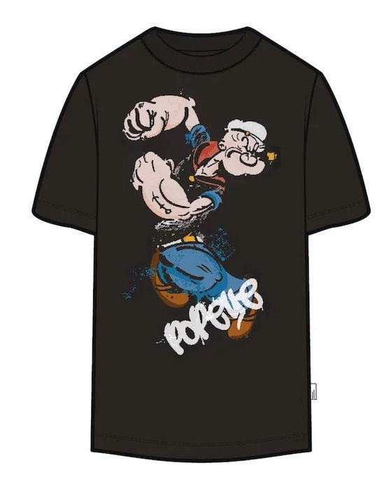 Tricou cu mânecă scurtă pentru adulți – Popeye Pictură Negru