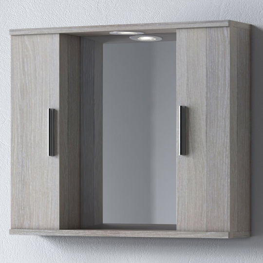 Martin Alon 65 Oglindă de Baie Pătrată Lumini LED din MDF cu Raft & Dulap 65x65cm Harmony