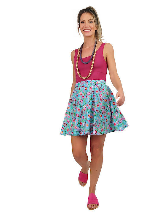 Mini Φούστα Floral Γαλάζια