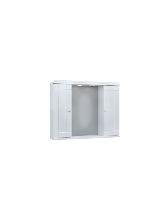 Drop 6KDO070WH Ορθογώνιος Καθρέπτης Μπάνιου Led από MDF με Ράφι & Ντουλάπι 70x54cm Λευκός
