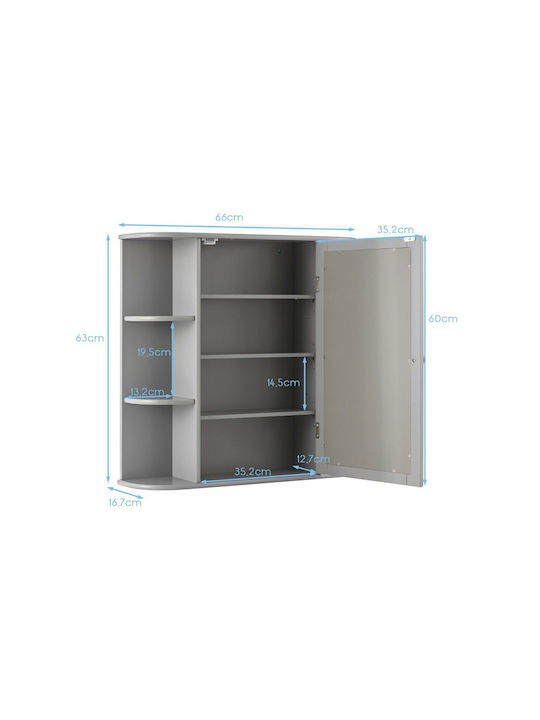 Costway Καθρέπτης Μπάνιου από MDF με Ράφι & Ντουλάπι 66x16.7cm Γκρι