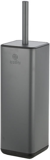 Estia Cubic Metallisch Set aus Toilettenbürste und Mülleimer für das Badezimmer Sanftes Schließen 6Es Gray
