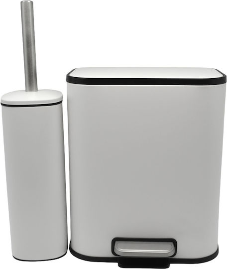 Ankor Metallisch Set aus Toilettenbürste und Mülleimer für das Badezimmer Sanftes Schließen 5Es Weiß