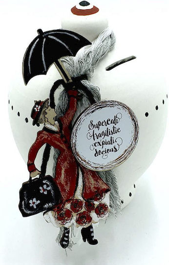 LiebeQueen Mary Poppins Money Box Ceramic White 13x13x20cm