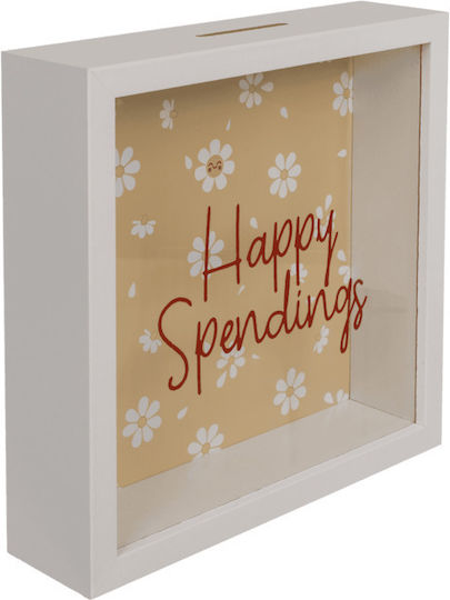 Ξύλινος Κουμπαράς Happy Spendings Πλαίσιο 20 X 20 Cm