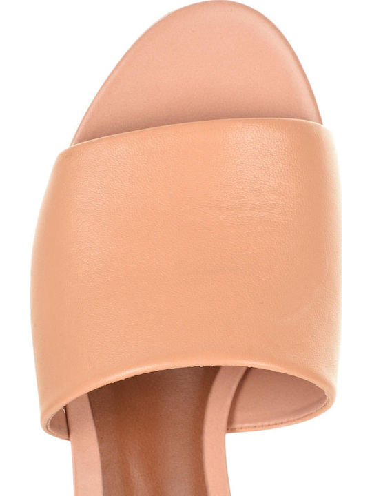 Suede Mules με Τακούνι σε Μπεζ Χρώμα