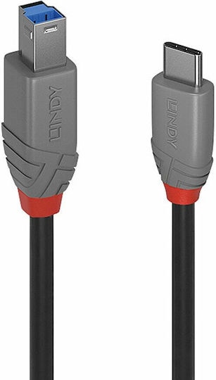 Lindy Редовна USB 3.2 Кабел USB-C мъжки - USB-B мъжки Черен 1м (36666)