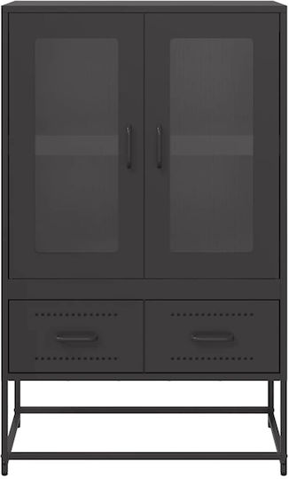 Vitrină de Sufragerie din Metal Negru cu Geam 68x39x111.5cm