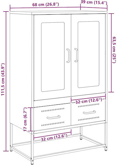 Bodenstehende Wohnzimmer Vitrine aus Metall in Anthrazit mit Glas 68x39x111,5 cm