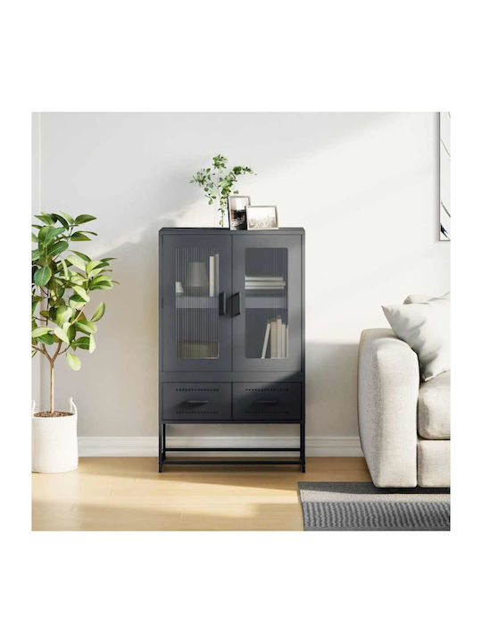 Floor-standing Living Room Display Cabinet made of Metal with Glass Anthracite 68x39x111.5cm
