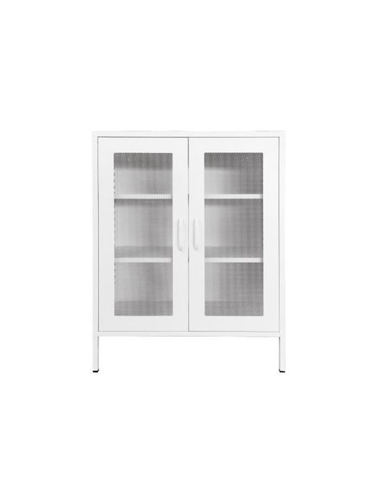 Wohnzimmer Vitrine aus Metallisch mit Verglast Weiß 80x35x102cm