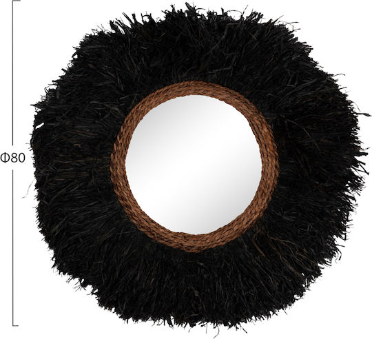 HomeMarkt Oglindă de Perete cu Negru Ramă din Rattan Diametru 85cm 1buc