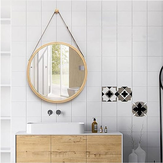 Next Wall Mirror with Beige Wooden Frame Diameter 30cm 1pcs