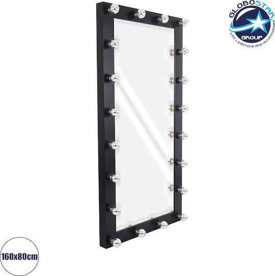 GloboStar Wall Mirror Full Length with Black Wooden Frame & LED Lighting 160x80cm 1pcs