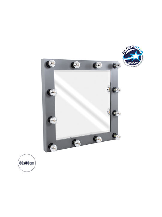 GloboStar Wall Mirror with Gray Wooden Frame & LED Lighting 80x80cm 1pcs
