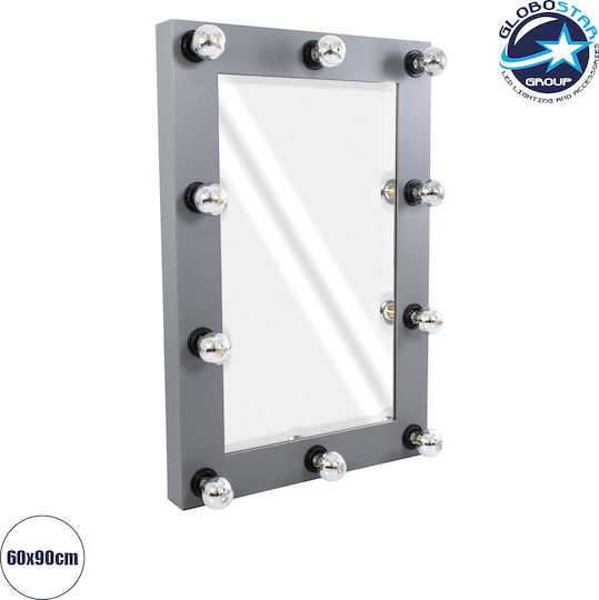 GloboStar Makeup Mirror Wall Mirror with Gray Wooden Frame & LED Lighting 90x60cm 1pcs