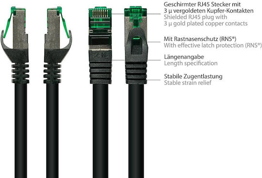 Alcasa S/FTP Cat.6a (Gigabit) Καλώδιο Δικτύου Ethernet 100m Μαύρο